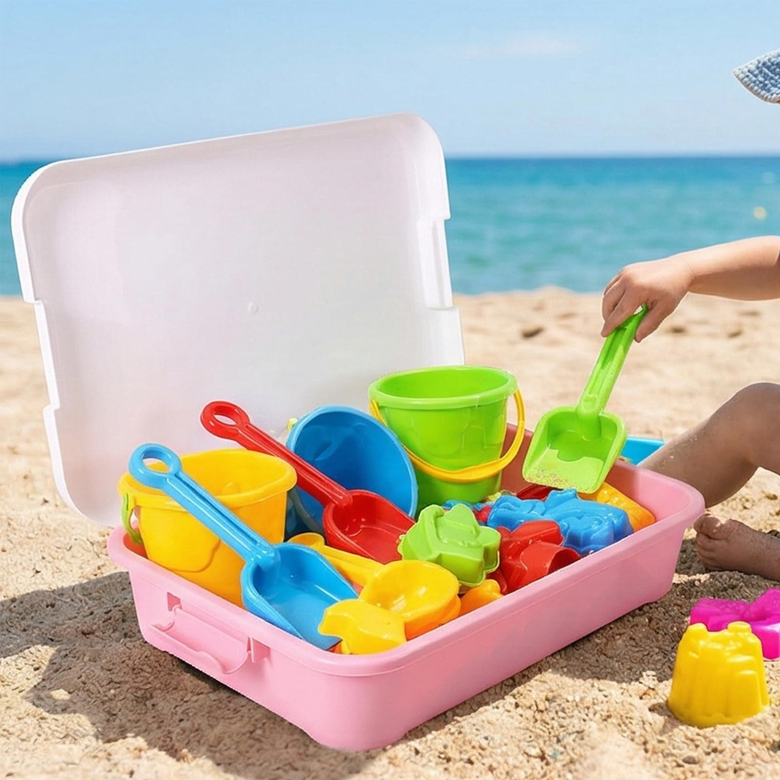 Bwuikim Tragbare Sandspielzeug Aufbewahrungsbox mit Deckel, stapelbare  sensorische Mlleimer Ablage fr Familien Strandausflge, kreatives Spielen  fr ...