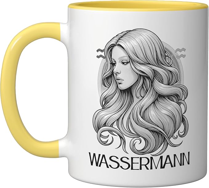 Astrological Sign Aquarius Birthday Ascendant Horoscope Ceramic Mug, Yellow/White