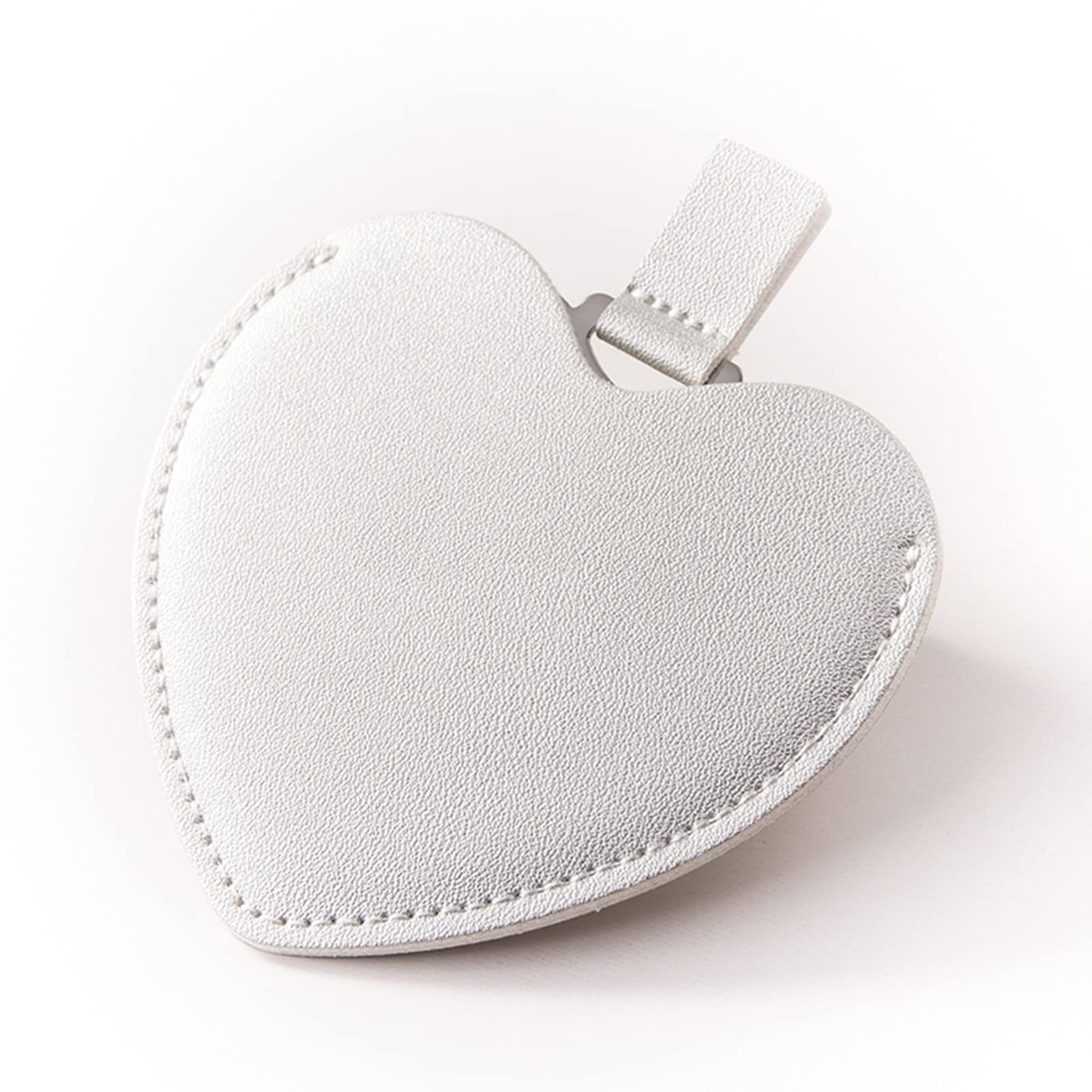 Small Heart Handheld Mirror,PU Leather Cover Stainless Steel Anti Falling Travel Mirror for Travel, Camping,Home,Gift Mirror Compact for Women Girls (Silver Heart)
