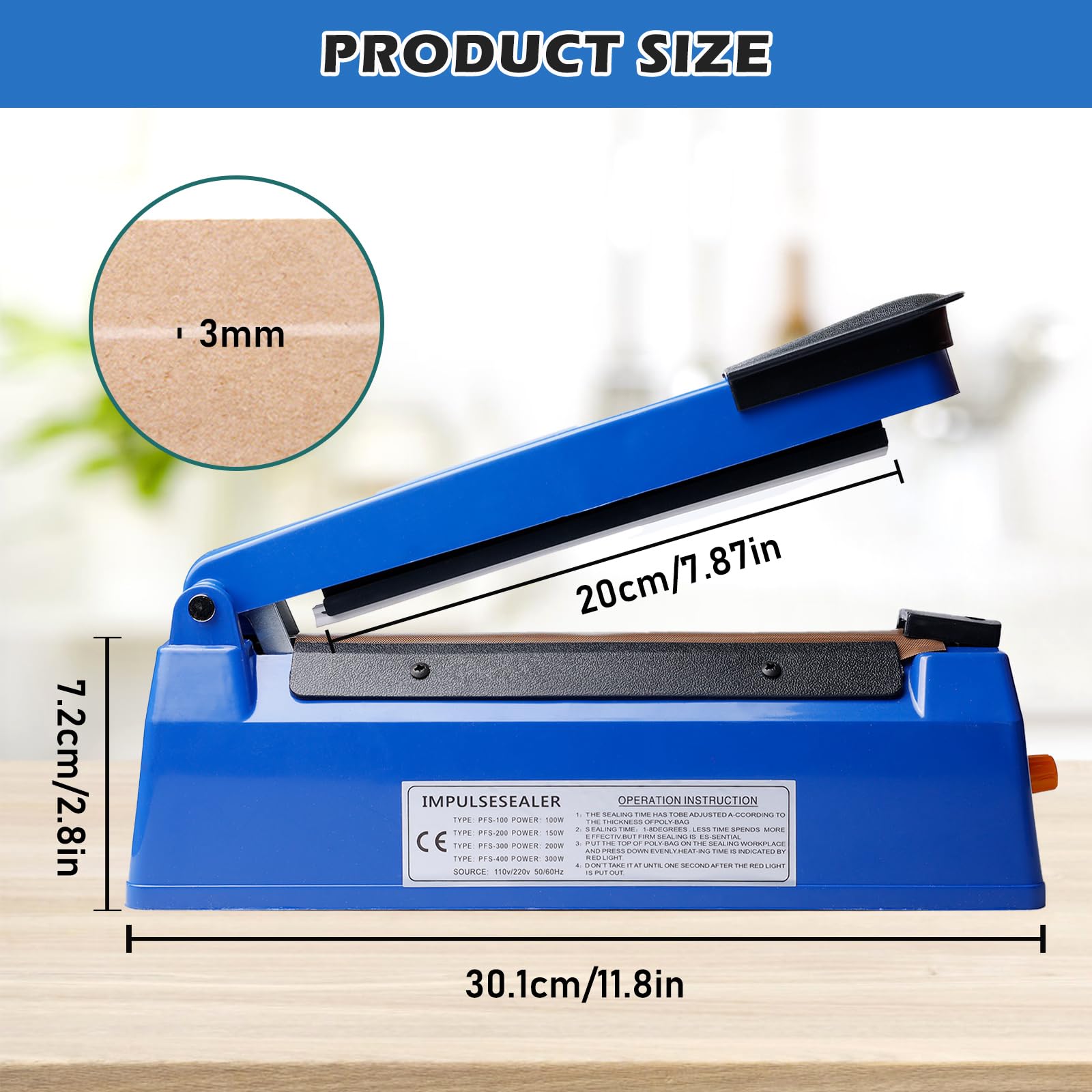 Sellador Térmico,200 M 3MM Máquina Selladora Térmica,Manual Bolsa De Sellado Máquina,Impulse Heat Sellador Para Bolsas Mylar De PP Y PE,Bolsas De Película Plástica Termoplástica