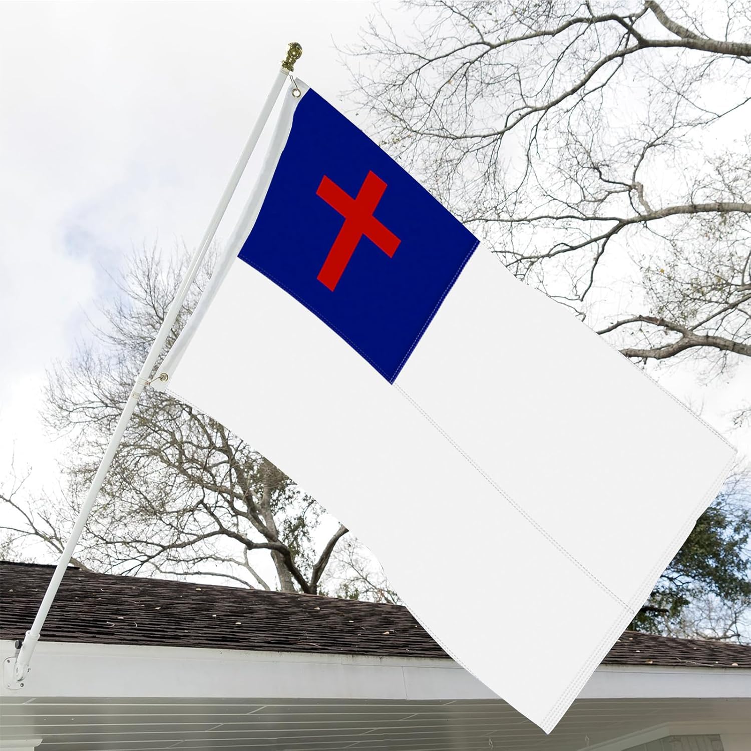 Embroidered Christian Flag Christianity Cross Church Jesus Faith Flags 3x5 for Outdoor Room Double Sided 340D Polyester Fiber Vibrant Colors Catholic Flag with 2 Brass Grommets - Image 2