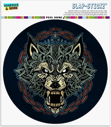 Fenrir - Adhesivo circular de lobo gruñendo feroz en cadenas, mitología nórdica, para ventana de automóvil, para parachoques