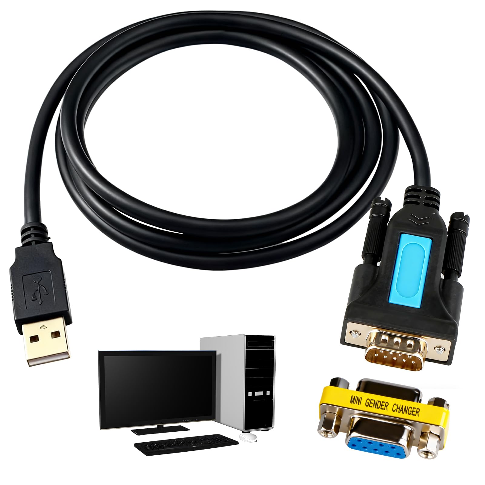 Adaptateur USB vers Série de 1m - Convertisseur DB9 Mâle vers USB - Adaptateur USB RS232, Prolific IC - Convertisseur RS232 vers USB pour PLC/Imprimante/ Scanner/Switch - Windows/Mac
