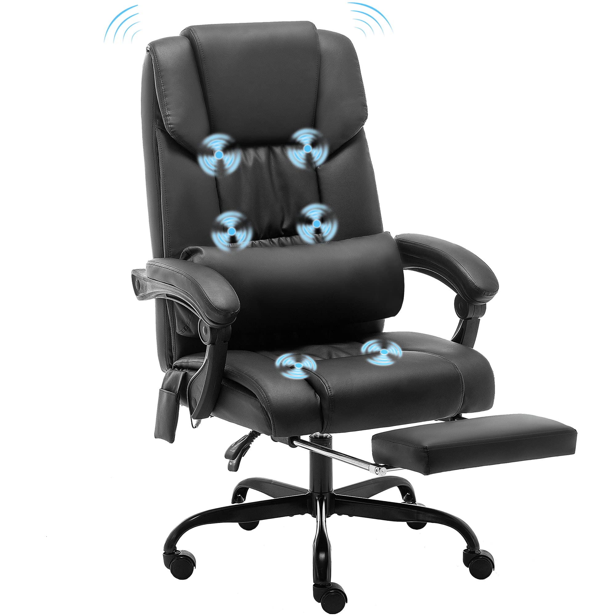 Buy Massage Office Chair with Extendable Footrest, Pu Leather