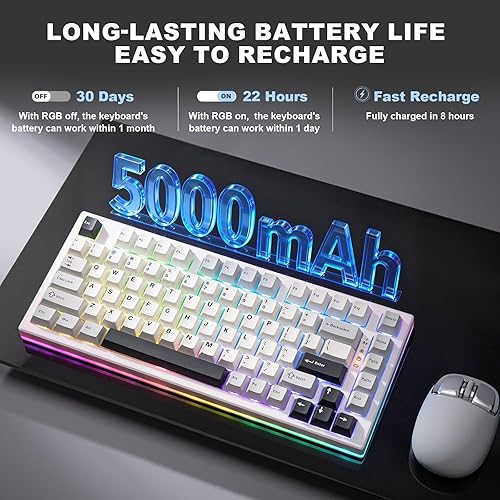 Miniatura 6 de YUNZII YZ75 75% Teclado mecánico inalámbrico para juegos intercambiable en caliente, retroiluminación RGB, BT5.02.4GUSB-C, teclas PBT con