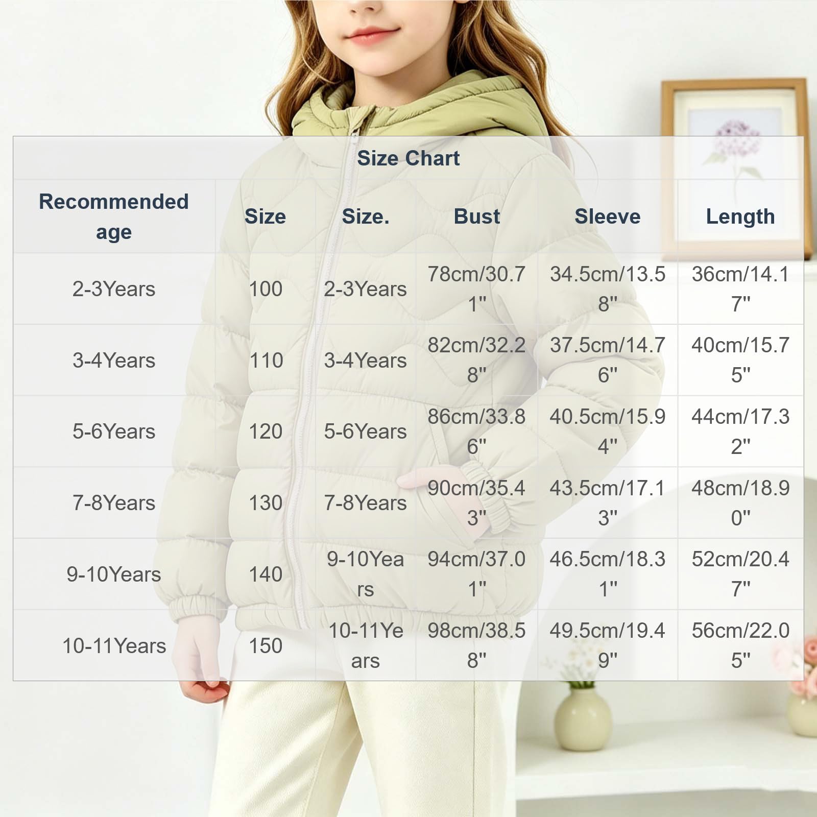 Leichte Kinder Winterjacke mit Kapuze für Jungen Mädchen Steppjacke