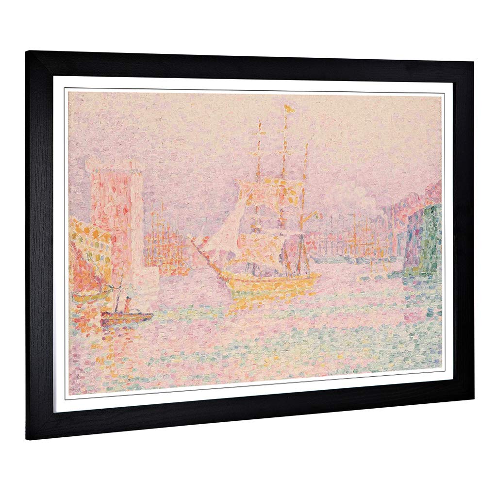 Big Box Art Framed Print of Paul Signac The Harbour at Marseilles Design | Wall Art Picture | Home Decor for Kitchen, Living Room, Bedroom, Hallway, Black, A2 / 24.5x18 Inch / 62x45cm