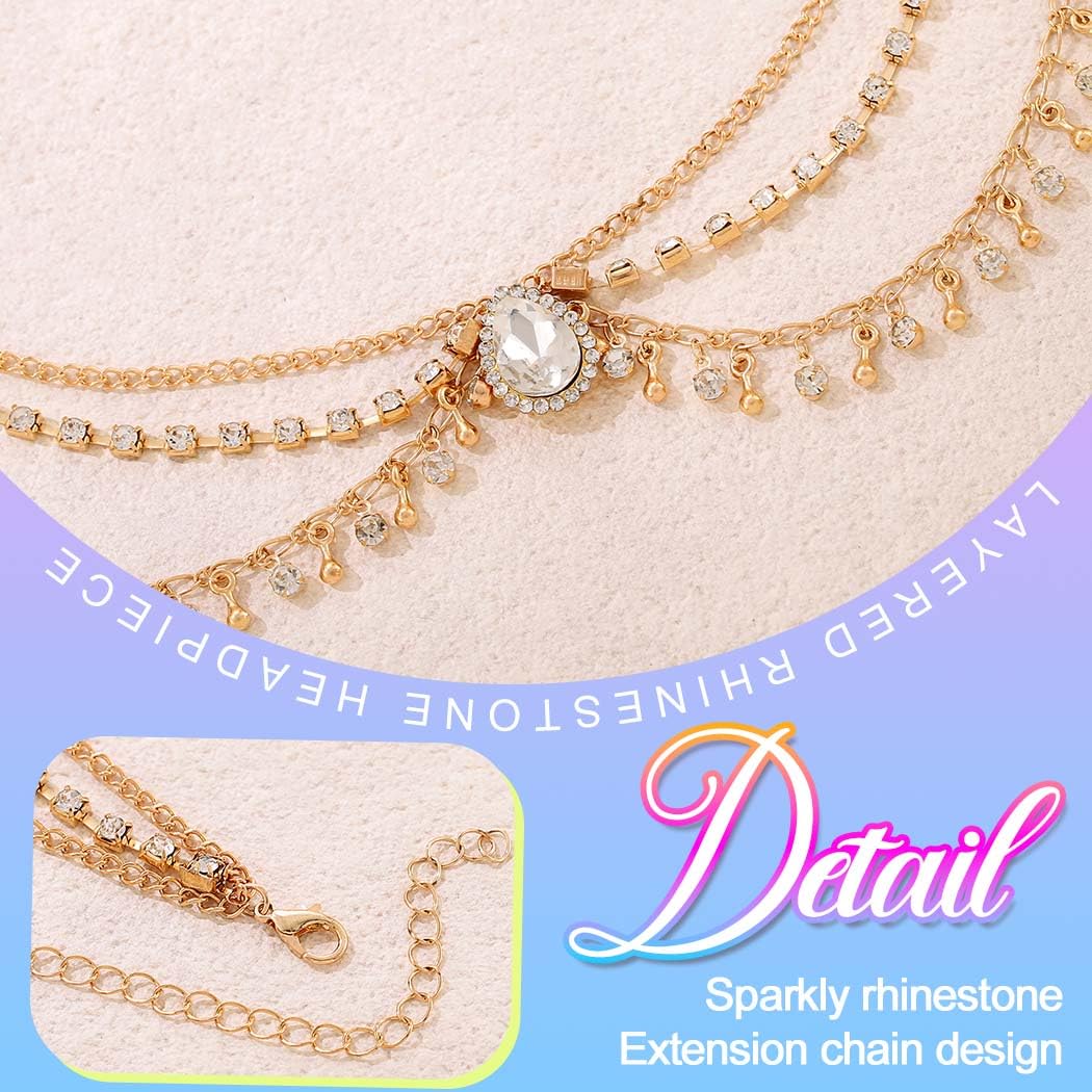 GORTIN Boho Rhinestone Head Chain Gold Headpiece Hair Chain Head Jewelry Prom Bride Wedding Hair Accessories for women