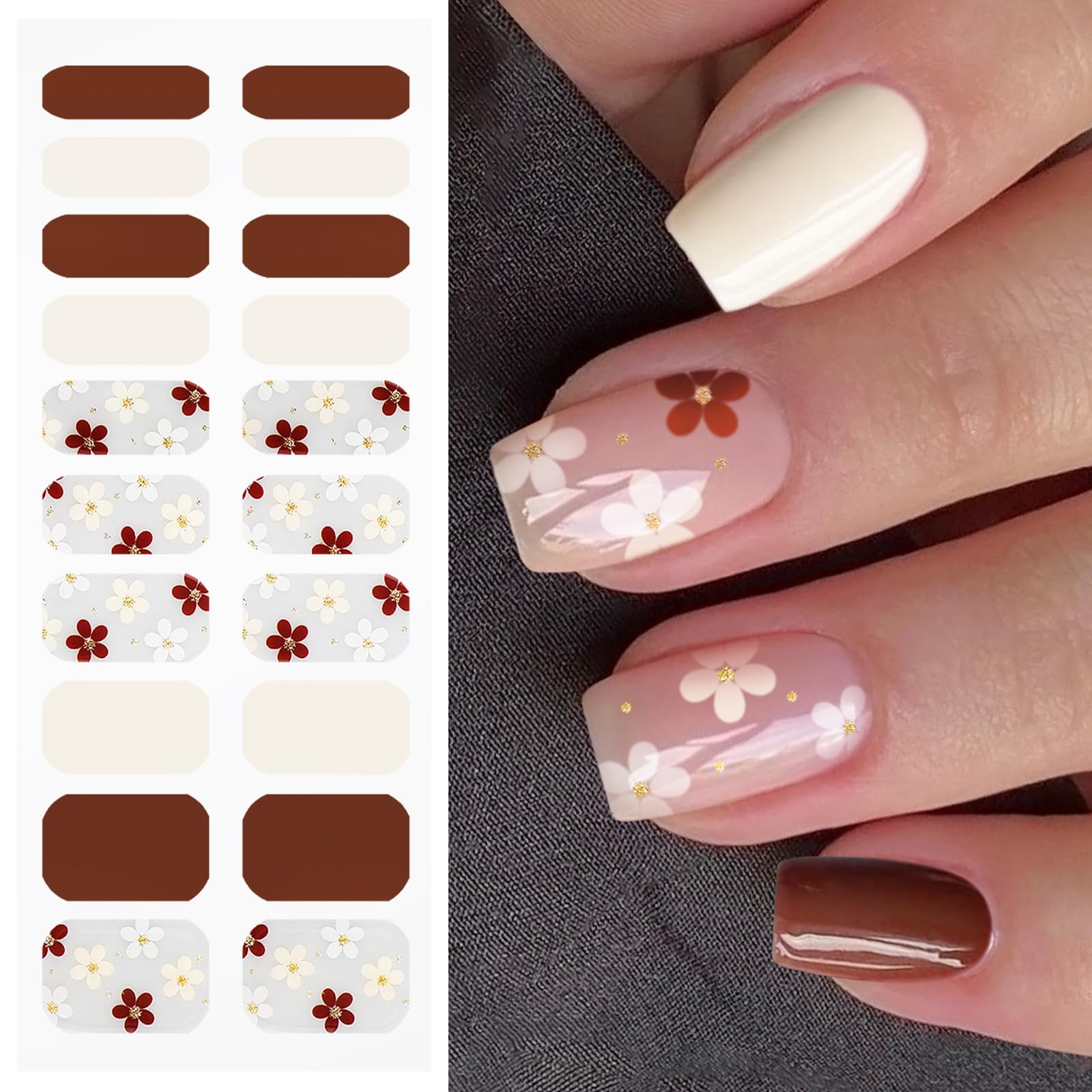 JMEOWIO Gel Nail Stickers Flower Colorful Semi Cured Gel Nail Strips Wraps UV/LED Nails Art Design Decoration Accessories - Image 2