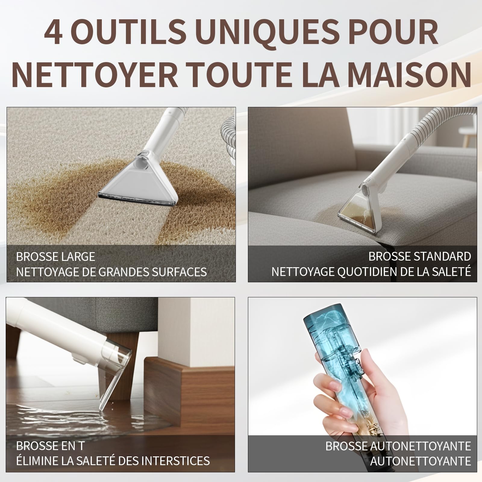Shampouineuse Canapé Tissu, Nettoyeur Tapis et Moquettes 18 kPa, Moteur 500W, Double Réservoir, Tuyau & Cordon Long, Compact Portable, Nettoyeur pour Canapé, Matelas, Voiture, Textiles Domestiques