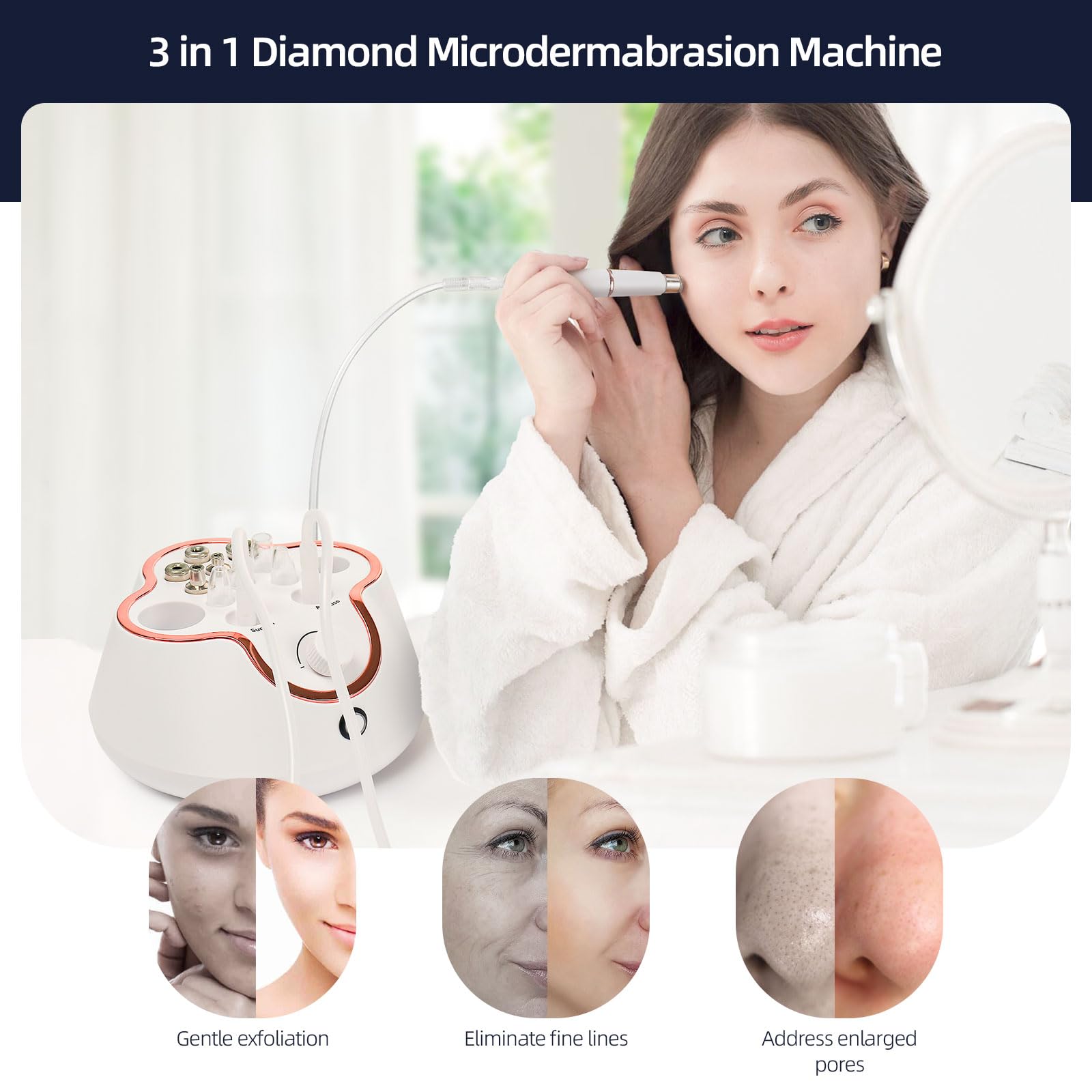 Máquina de microdermoabrasión de diamante, 3 en 1, máquina profesional de dermoabrasión de microdermoabrasión para eliminación de puntos negros, kit de dermoabrasión para el cuidado de la piel 2