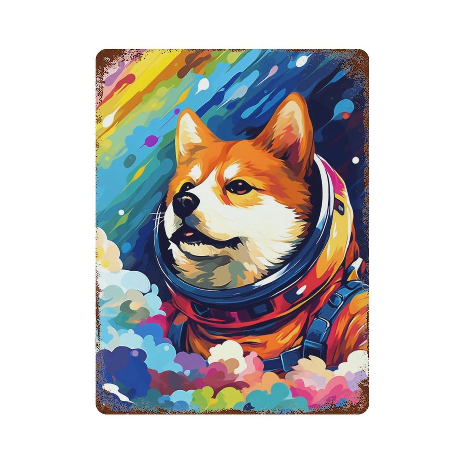 Cosmic Canine Explorer-2 Rust Effect Tin Sign 15.7"x11.8", Rustic Home Decor for Garage, Bar And Workshop Decor