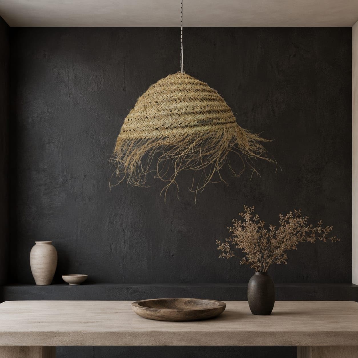 Generico Lampadario a Sospensione in Paglia Artigianale Marocchino: Stile Etnico, Illuminazione Naturale e Accogliente 2403211021 Senza Impianto Elettrico