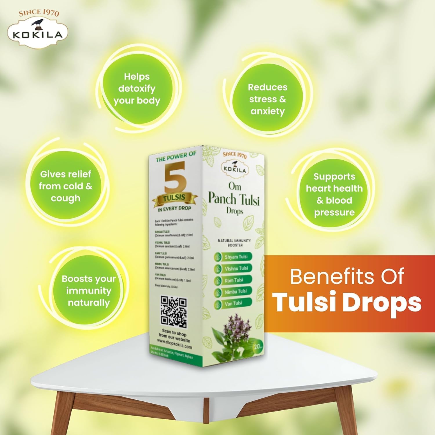 Kokila Om Panch Tulsi Drops 20ml | Natural Herbal Tulsi Extract with the Goodness of Five Types of Tulsi | Traditional Ayurvedic Wellness Support — Amazon image 5