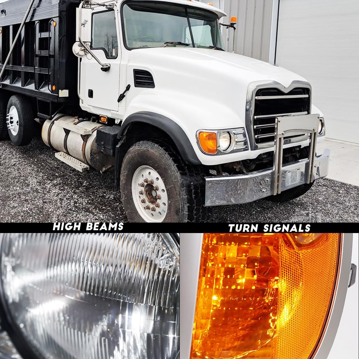 Headlights Assembly fit for Mack CV Replacement Left Driver and Right Passenger Side Headlamp Chrome