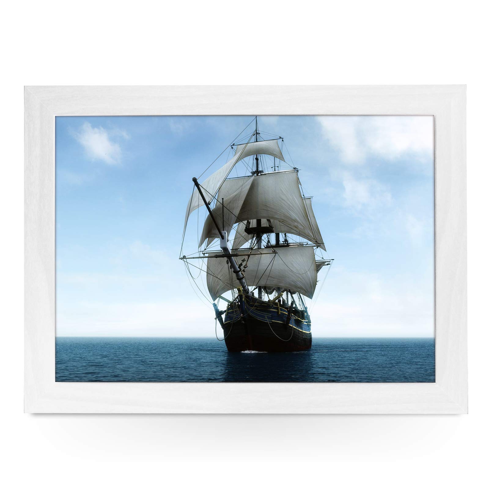 yoosh Portable Lap Desk Tray (Galleon Ship) Handmade Wooden Frame, Beanbag Cushioned Bottom | Computers, Laptops, Meals, Food | L0010 White