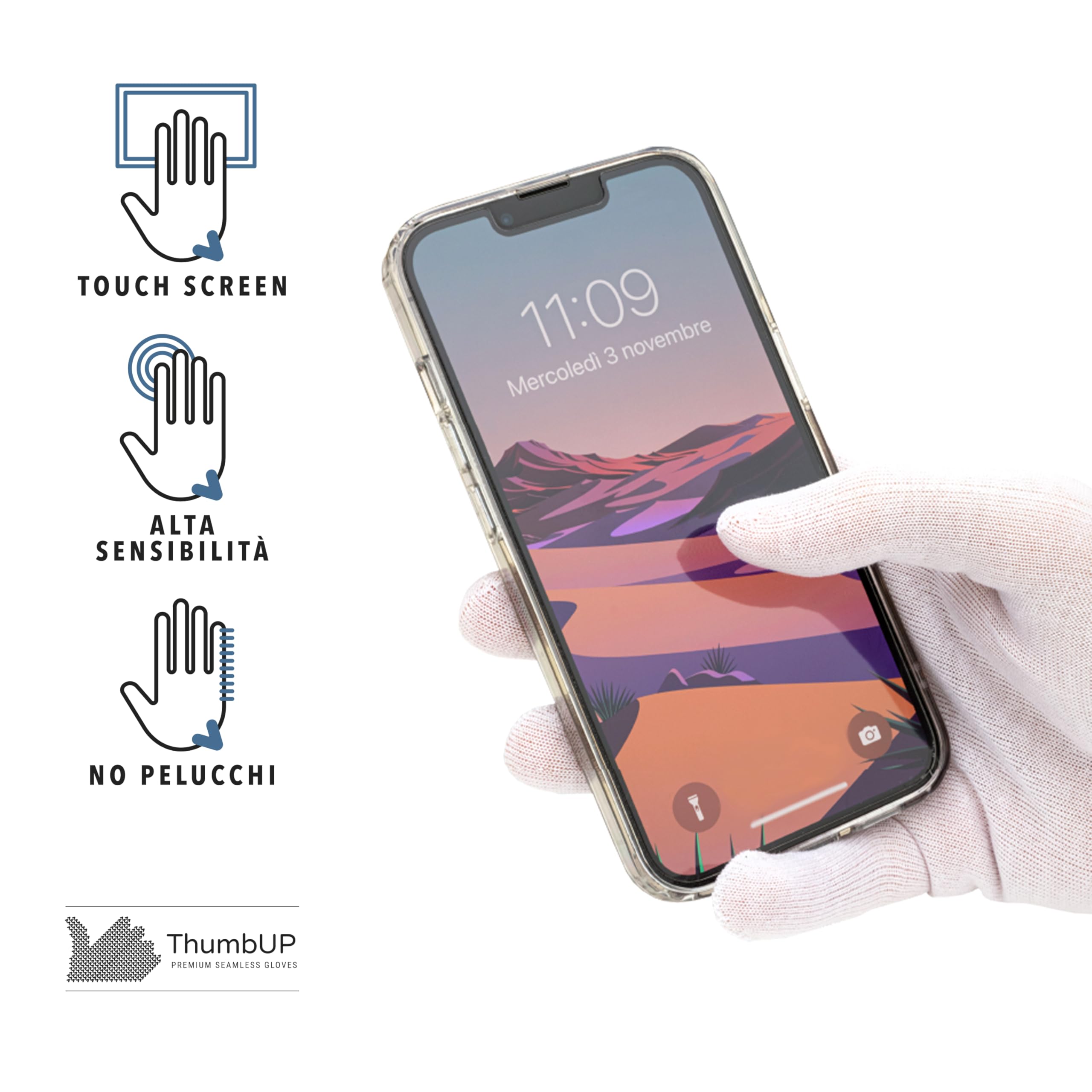 ThumbUP Supersoft - 12 Paia di Guanti in 100% Cotone Made in Italy Since 1994, Ipoallergenici Latexfree, Senza Cuciture, Lavabili Riutilizzabili, Bianco, Taglia XL