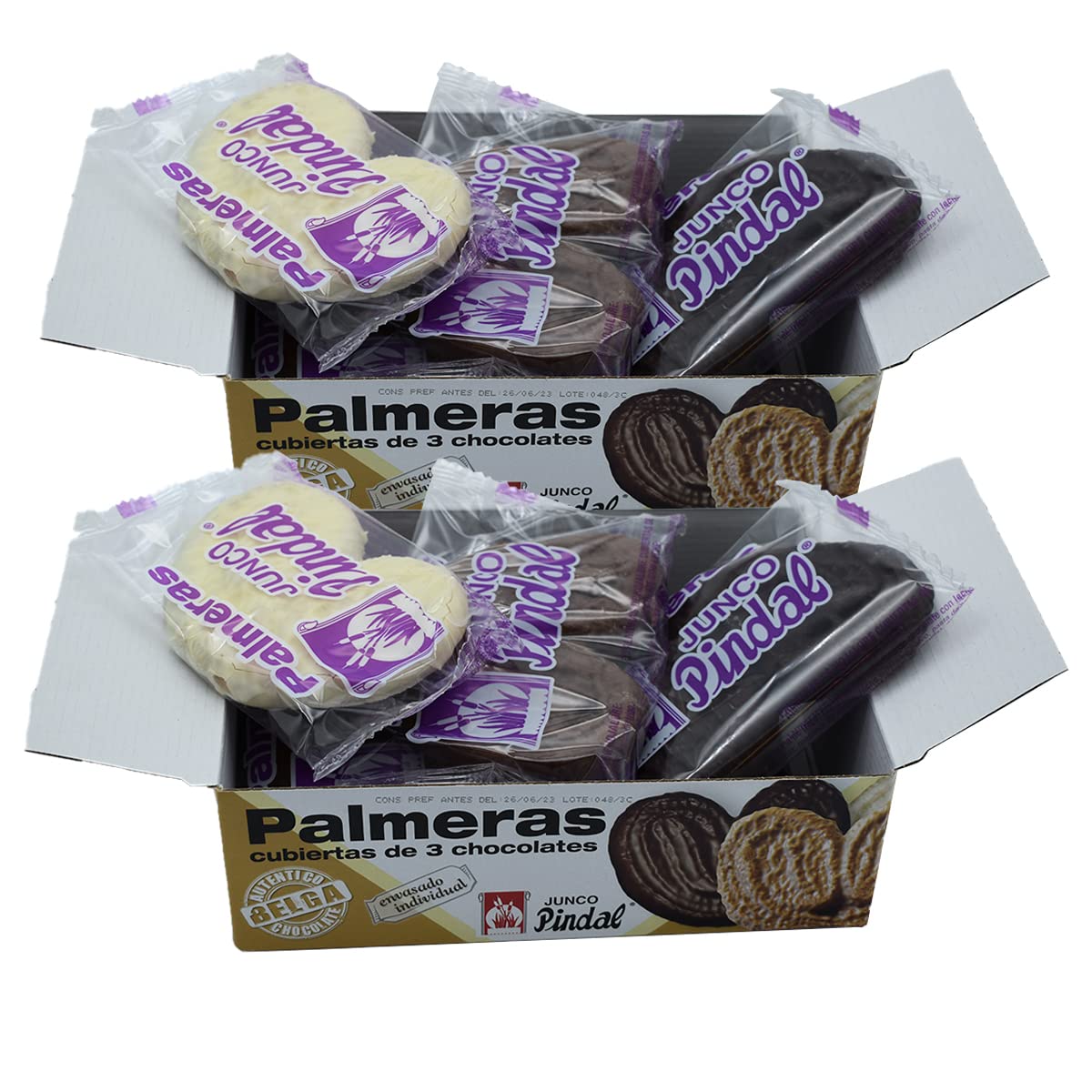 JUNCO PINDAL Palmeras de Hojaldre, Chocolate Belga, Ideal para Cenas Especiales, 12 Unidades (2 Cajas)