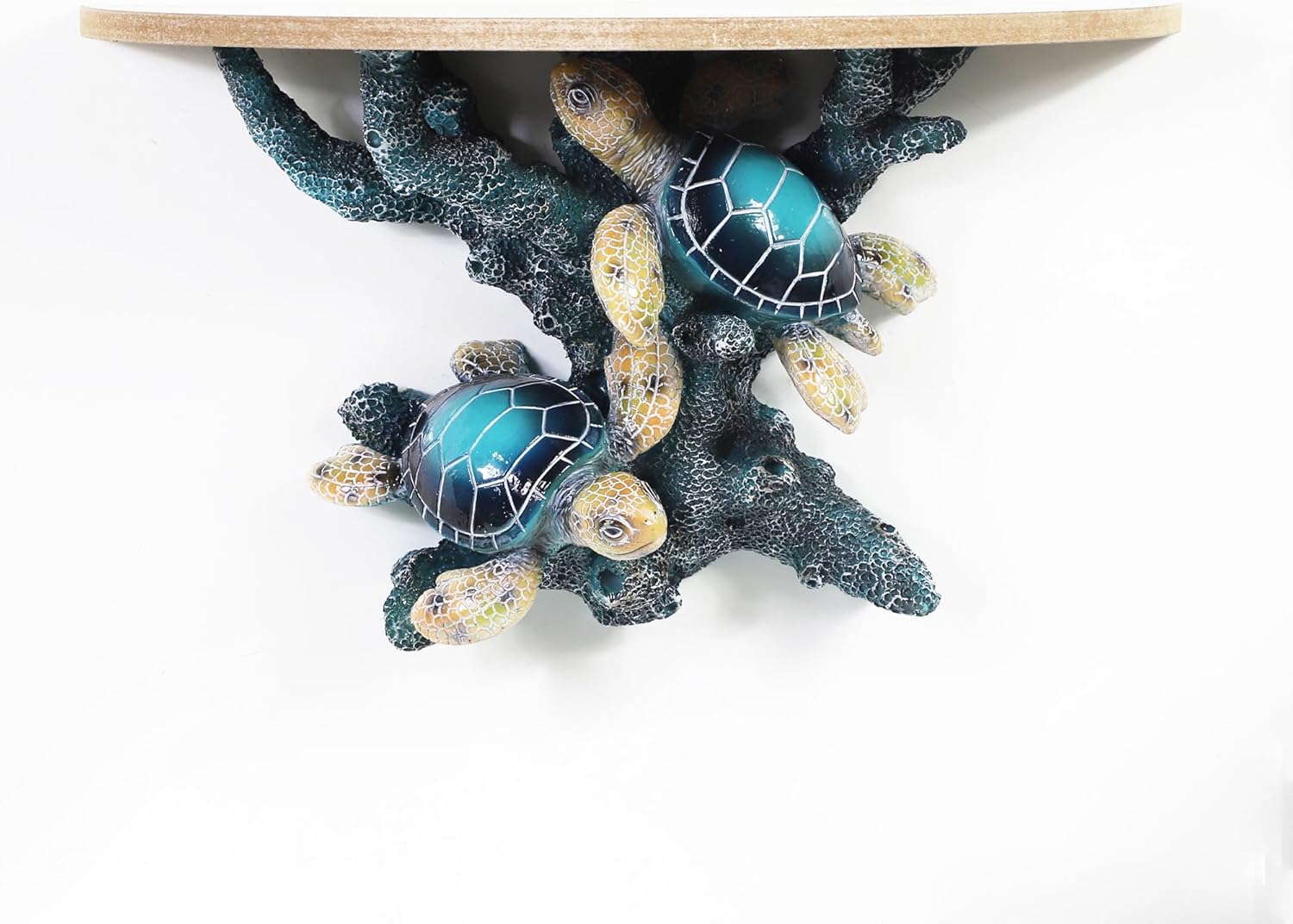 De Leon Collections Decorative Hanging Coastal Wall Shelf, 7.75 x 13.75 Inch Polyresin and Wood, Blue Sea Turtle