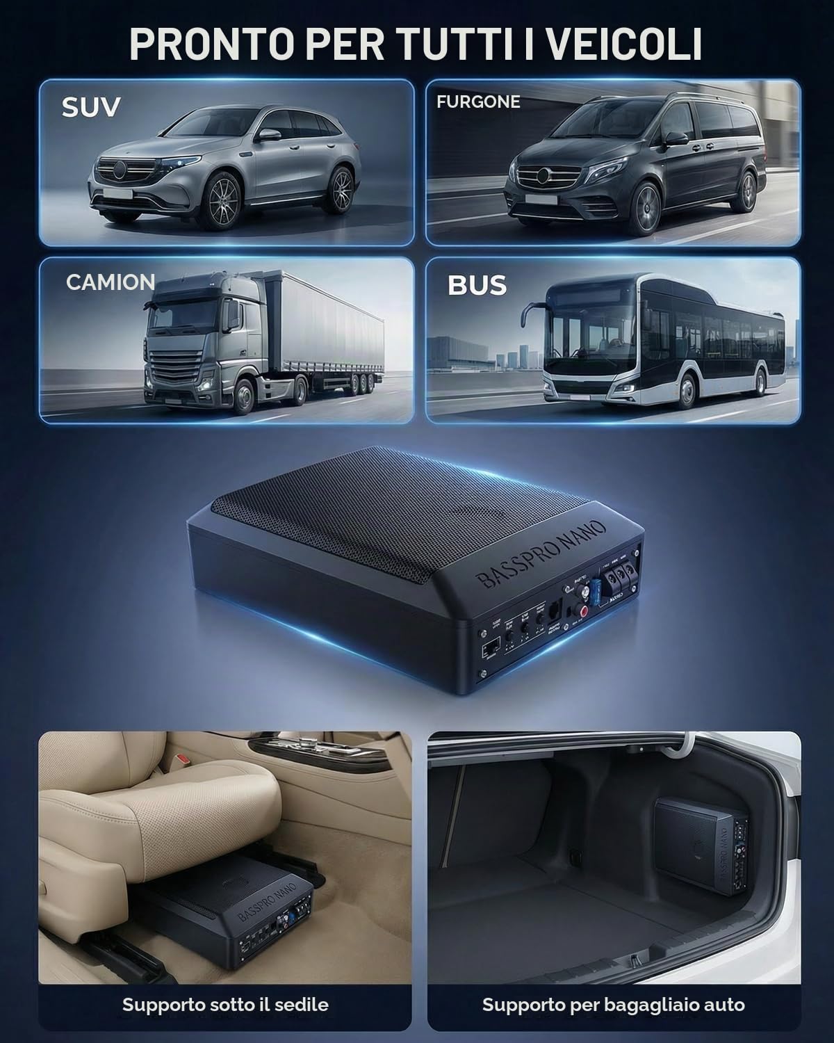 Subwoofer attivo 600W Salvaspazio per Auto | Struttura compatta salvaspazio 600W Bassi profondi, ingombro ridotto per Auto Musica e guida