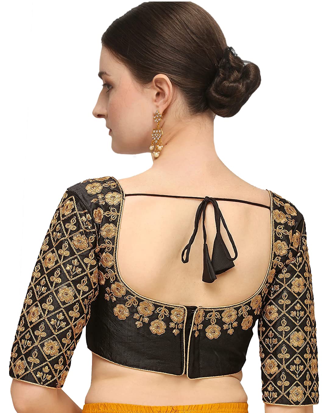 Pujia Mills Embroiderd Work Phantom Silk Readymade Blouse Black