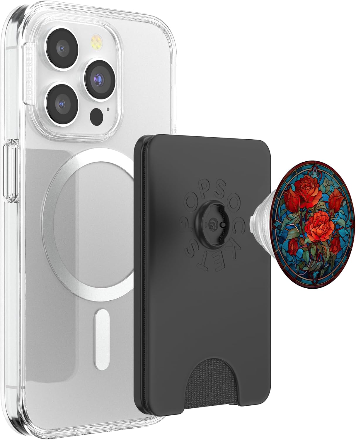 Gardener Vintage Leaves and Ancient Stained Glass Rose PopSockets PopWallet for MagSafe