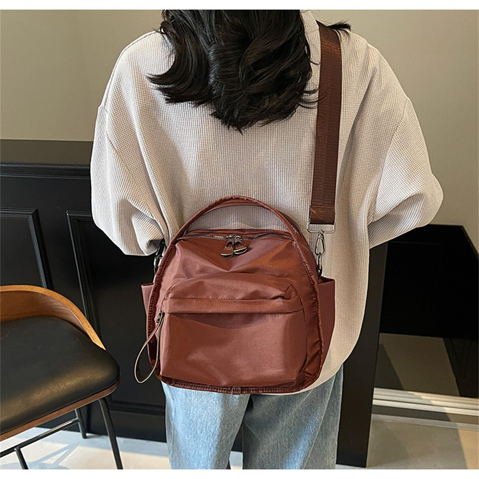 Borsa A Tracolla da Donna in Tessuto Oxford, Semplice, Leggera, Casual Ed Elegante-Nero