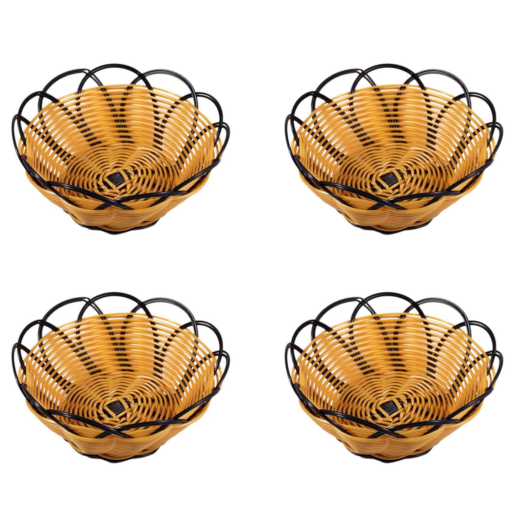 Hndhbfgrt 4X 7 Inch Plastic Braided Basket Fruit Vegetable Cookies Container Holder Black&Orange