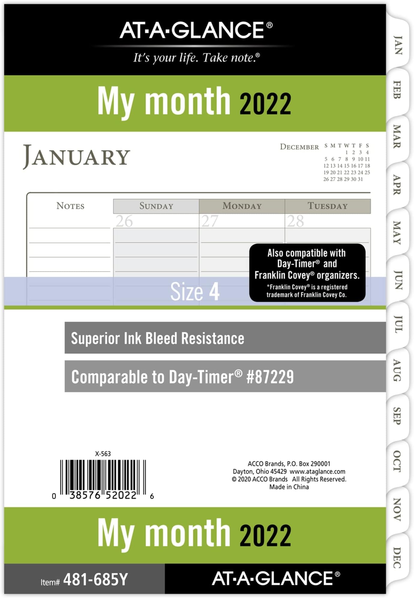2022 Monthly Planner Refill , 87229 Day-Timer, 5-1/2" x 8-1/2", Size 4, Desk Size, Ruled Daily Blocks, Loose Leaf (481-685Y)