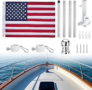 American flag with Pole,Flag poles Kit Embroidered USA Flag | 3x5 Ft | Includes 5 FT Heavy Duty Tangle Free Flagpole & Adjustable 180° Bracket for Indoor/Outdoor