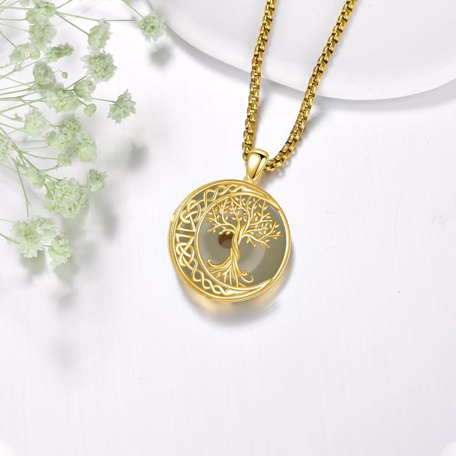 Tree of Life Necklace 925 Sterling Silver Genuine Jade Pendant Gold Plated Celtic Knot Moon Jewelry Gifts For Women Men