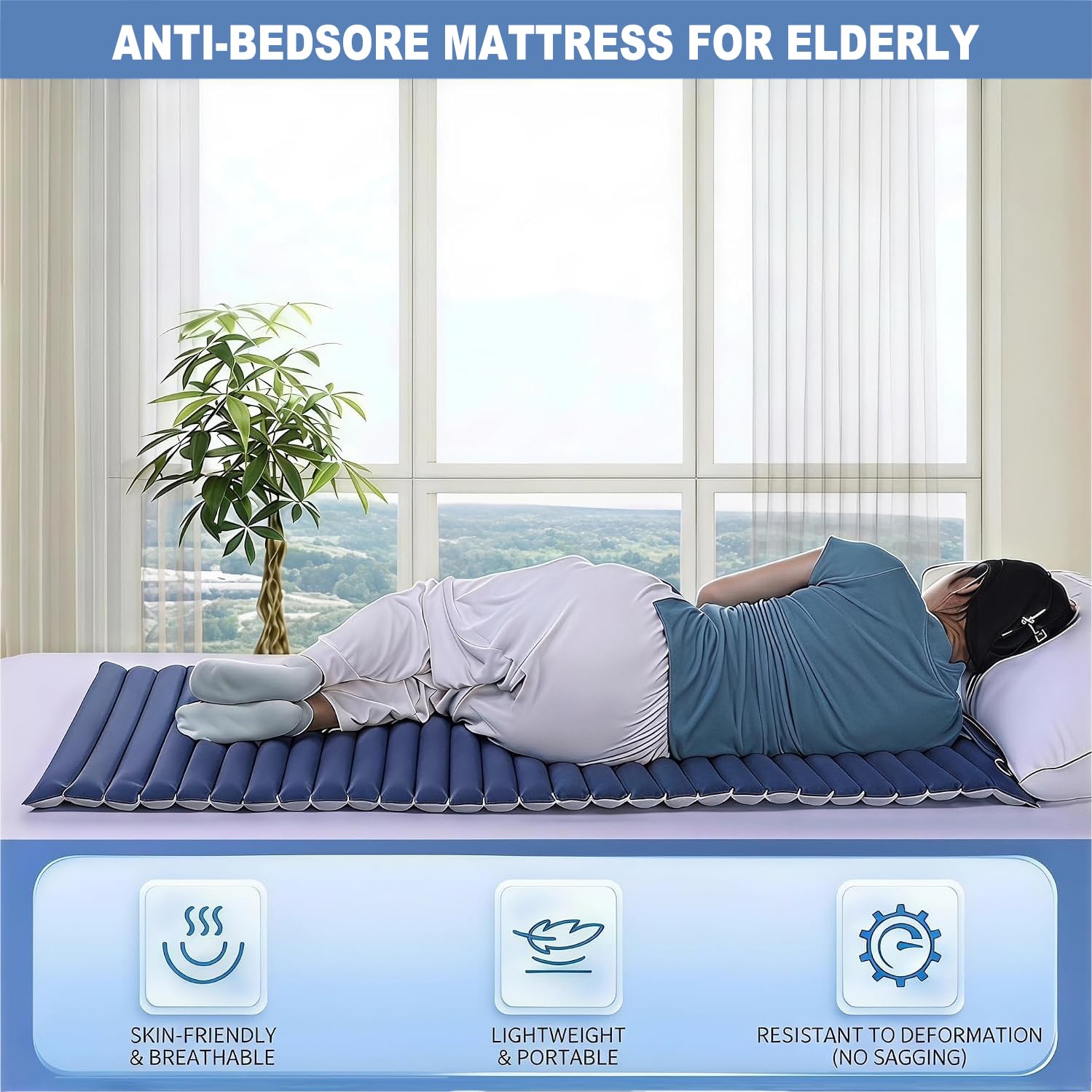 Colchón antiescaras para personas mayore, colchón a presión alterna, cómodo cojín para silla de ruedas, colchón antiúlcera para personas con discapacidad forzadas en cama,Dark gray,170x70x3cm
