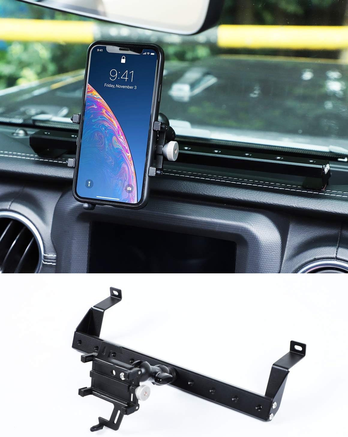 Savadicar JL & JT Metal Phone Holder, Dash Cellphone Mount for 2018-2022 Jeep Wrangler JL JLU & Gladiator JT, Interior Accessories, Black