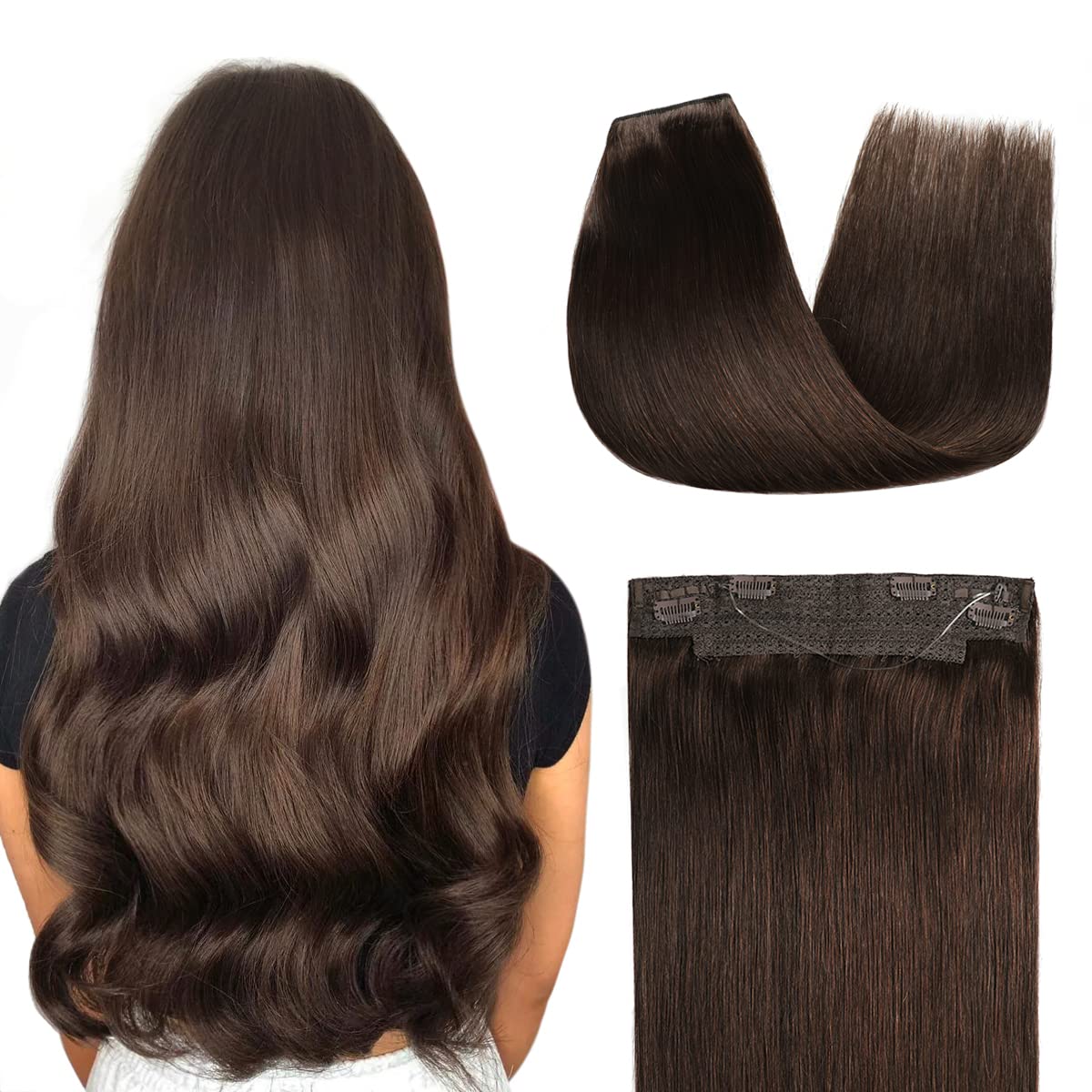 YILITE Hair Extensions Clip in 100% Real Human Hair 8Pcs/Pack 120g Chocolate Brown Thick Silky Straight Remy Human Hair Extensions Double Weft (18inches #4 Medium Brown）