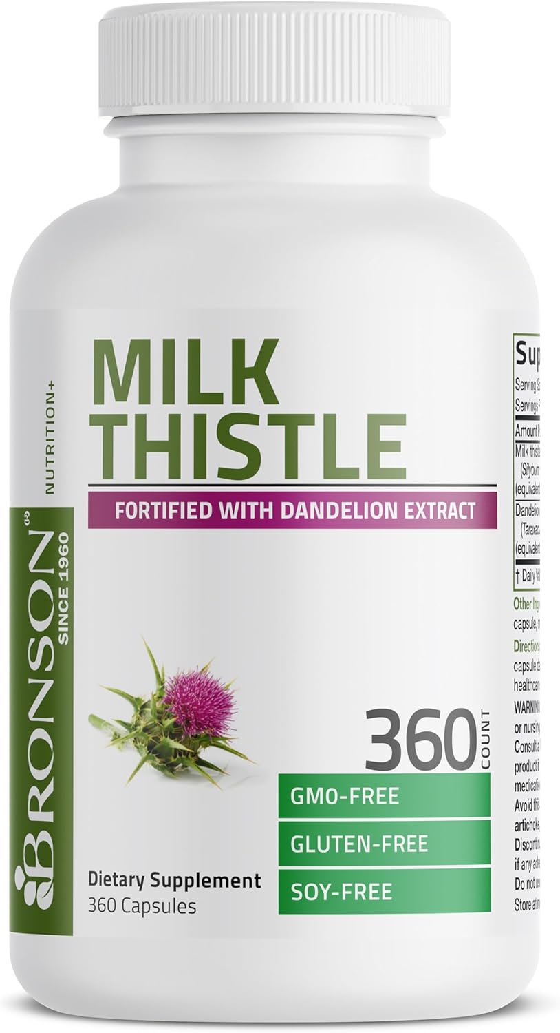 Bronson Milk Thistle Silymarin Marianum & Dandelion Extract Liver Health Support, Antioxidant Support, Detox, 360 Capsules