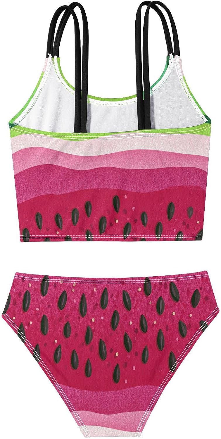 visesunny Girls Two Piece Swimsuits Watermelon Pink Stripes Girl's Bikini Sets Bathing Suits for Girls Size 5-12Y