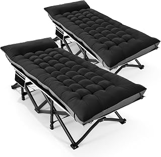 HABUTWAY Camping Cot with Mattress, 32" Extra Wide Camping Cots for Adults, Sleeping Cot for Adults Holds Up to 602LBS, Cots for Sleeping, Camp, Rv, Beach, Patio, Office Naps, 2PCS (Black)