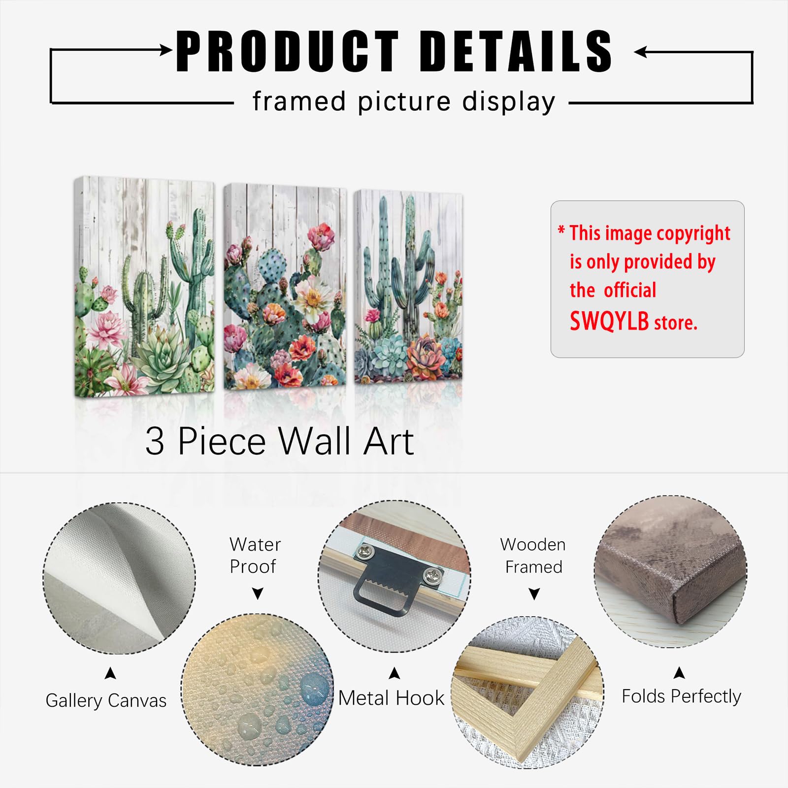 Amazon.co.jp: SWQYLBサボテンキャンバスウォールアート多肉植物絵3