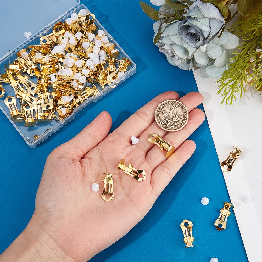 SOFPLATE 1 Box 60Pcs Clip-on Earring Converter Gold Clip Earrings Backs Brass Non Pierced Flat Back Tray Earring Clips with Plastic Pads Round Clip Earring Findings for jewellery Making Supplies Craft - Image 3
