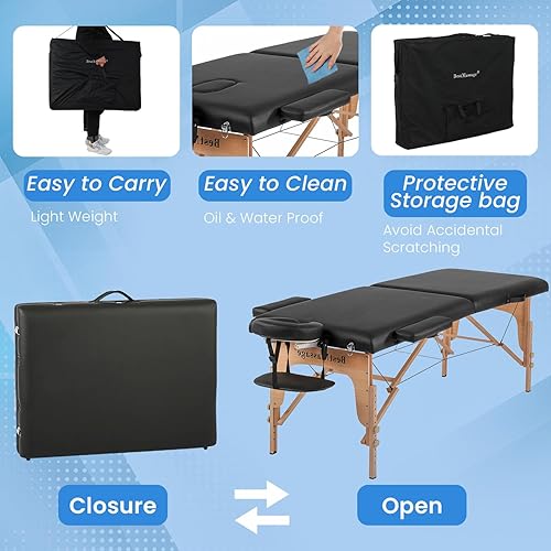 Miniatura 10 de Mesa de masaje, 2 camas de masaje dobladas 73 pulgadas de largo 28 pulgadas de ancho, cama de pestañas portátil de masaje, altura ajustable, salón