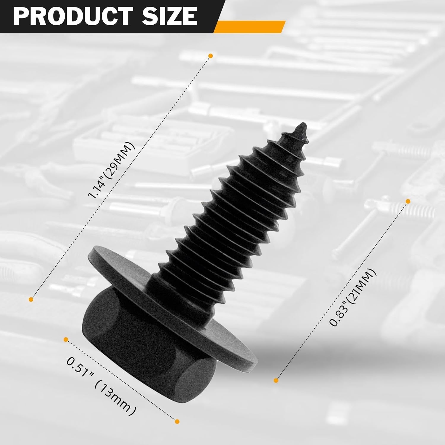 50PC 5/16"-18 x 7/8" Indented Hex Head Sems Body Bolts, Compatible with GM 12337916, 3846202, Metal Fasteners Automotive Body Screws for Trucks Fender Bolt. Black Zinc Finish