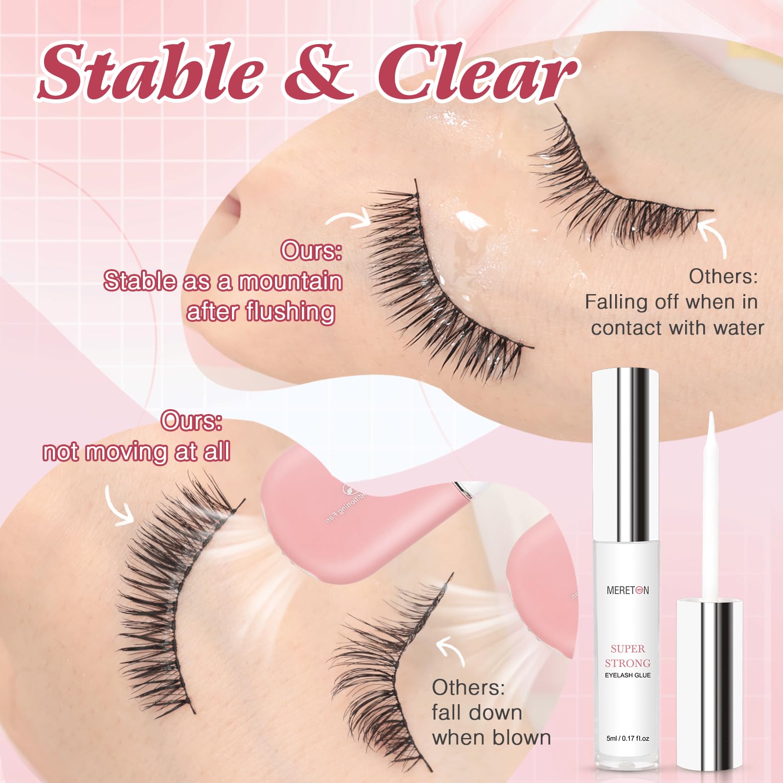 Lash Glue for False Eyelashes - Super Strong Hold Clear Adhesive, Latex Free Long-Lasting Waterproof White Strip, Fast Drying 5ml 0.17oz