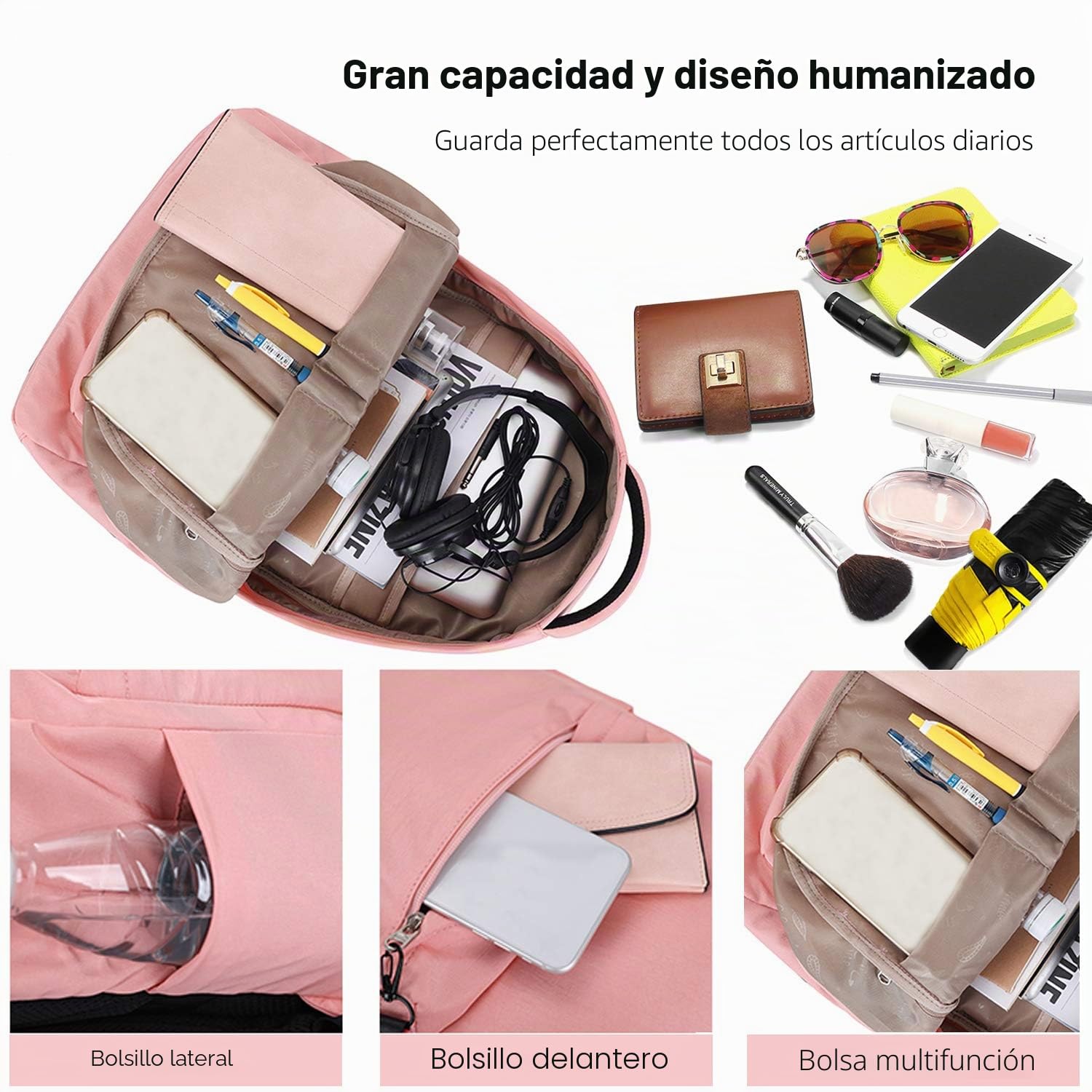 FANDARE Nuevo Mochila Mujer Mochilas Tipo Casual Bolsas Escolares con USB Alumno Niña Bolsa de Viaje Bolsos Adolescente Al Aire Libre Partido Viaje Equipaje Daypack Impermeable Poliéster