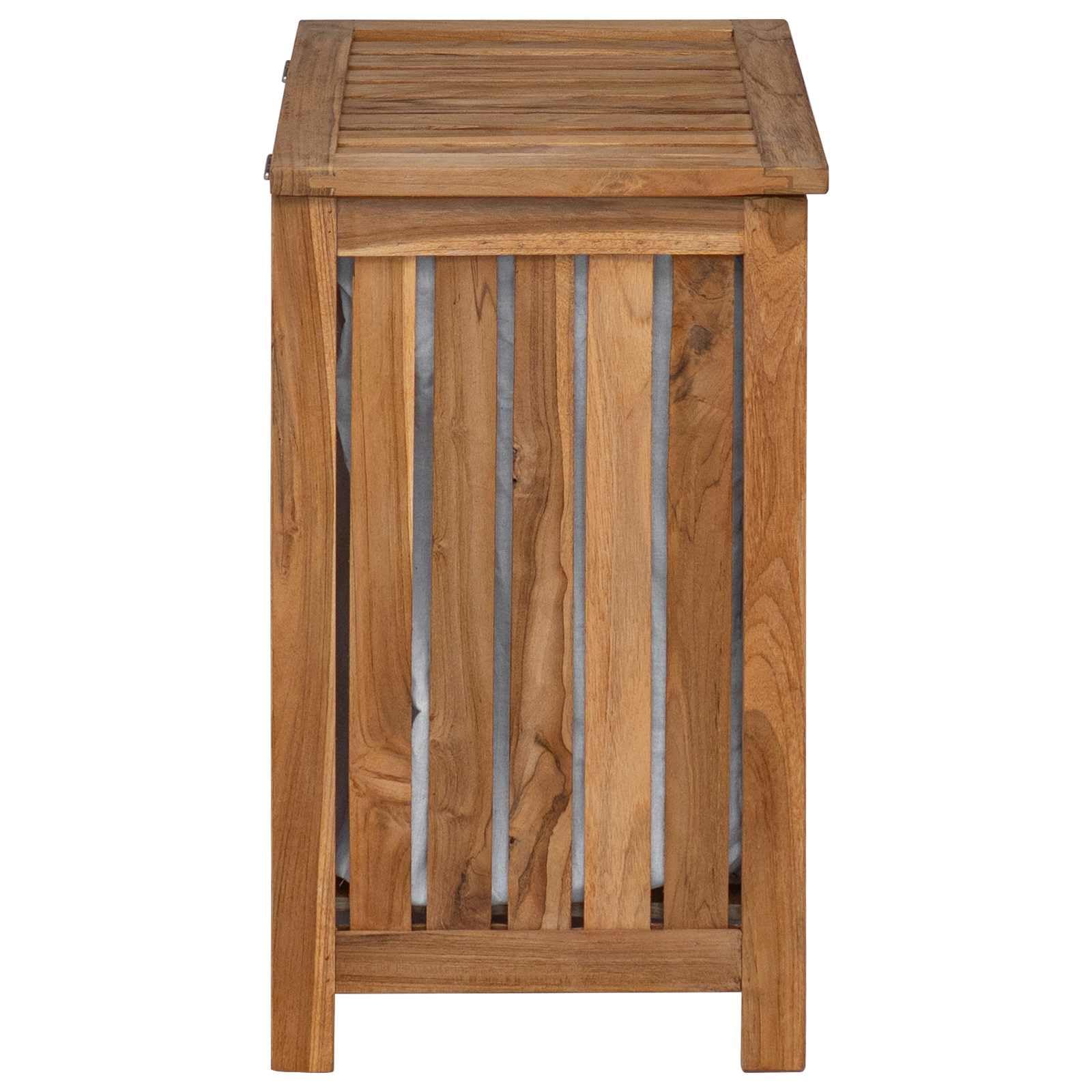 Wäschekorb Rechteckig 50 x 35 x 60 cm Massivholz Teak | Massives Teakholz, geschlitztes Muster für Belüftung, robuste Struktur, einfache Pflege mit feuchtem Tuch