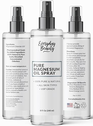 Miniatura 2 de Spray de aceite de magnesio puro, 100% puro y natural, grado USP, botella grande de 8 onzas líquidas con tapa de niebla, fabricado en Estados Unidos