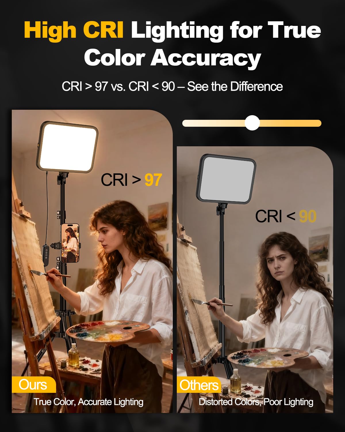 UBeesize - Kit de iluminación de vídeo LED 3000-6500 K Regulable con trípode y Soporte para teléfono, grabación de vídeo e iluminación en Streaming para Maquillaje, Juegos, Youtube