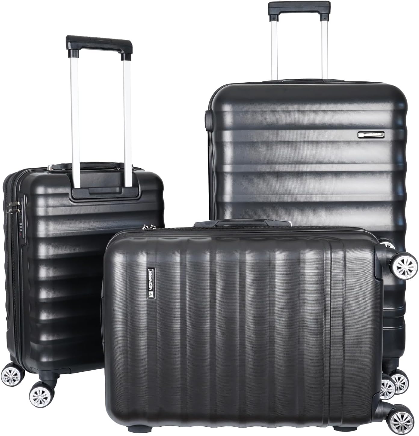 Vegmann Delphin Wheeled Aluminum Telescopic Rickshaw Encrypted 3-Piece Suitcase Set Black