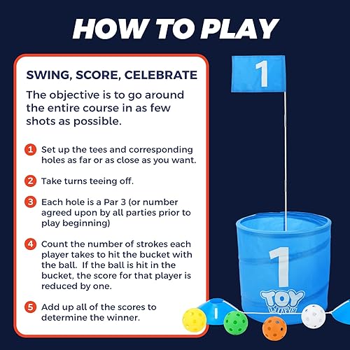 Miniatura 8 de TOY Life Juego de golf de 6 hoyos, juego de cubo de golf para adultos y niños, campo de golf de práctica con pelotas y bandera, juego de patio de