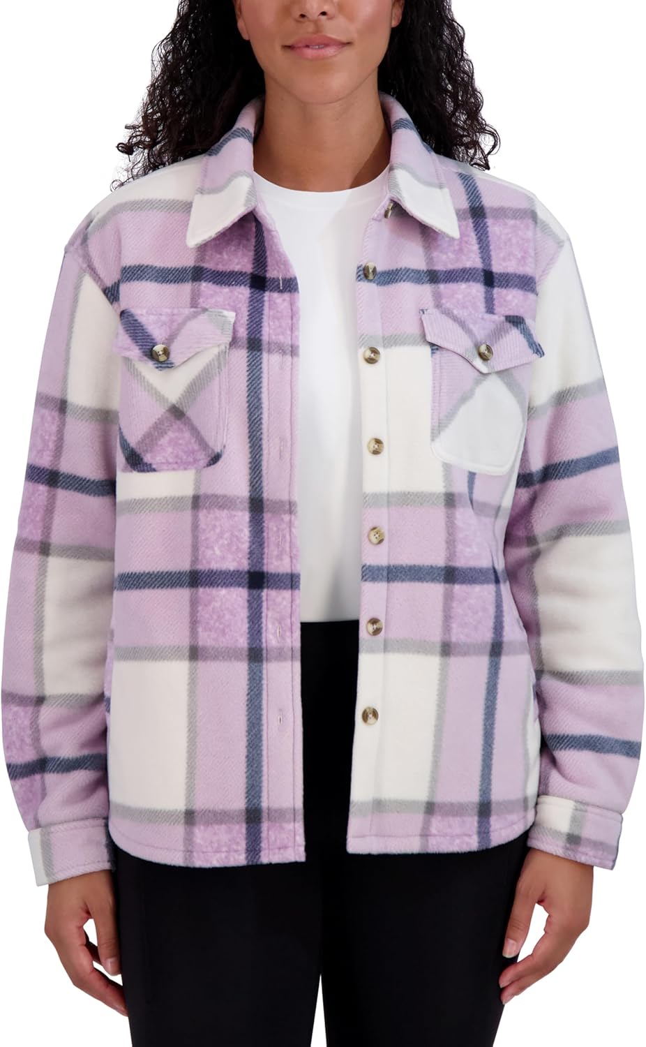 Sage Collective Women's Long Sleeve Plaid Shirt Jacket – Sherpa Lined Fleece Shacket With Pockets - Image 2