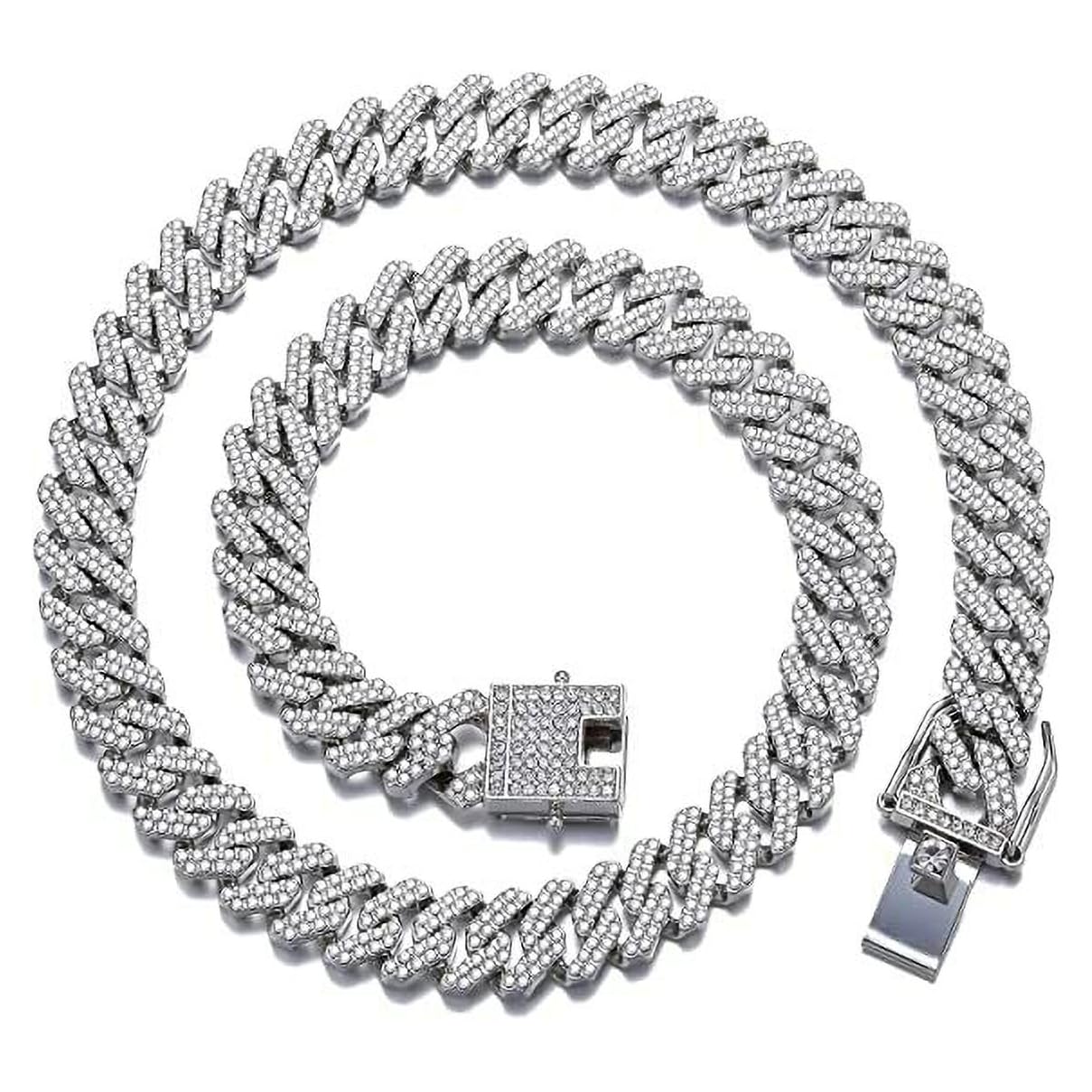 Stylish MC Stan Iced Out Cuban Link Chain Necklace, Silver Tone, 51 cm-image-27